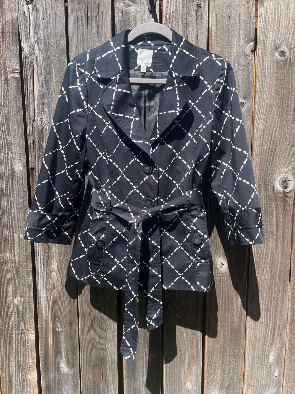 Halogen Black & White Belted Trench Blazer Jacket Size medium